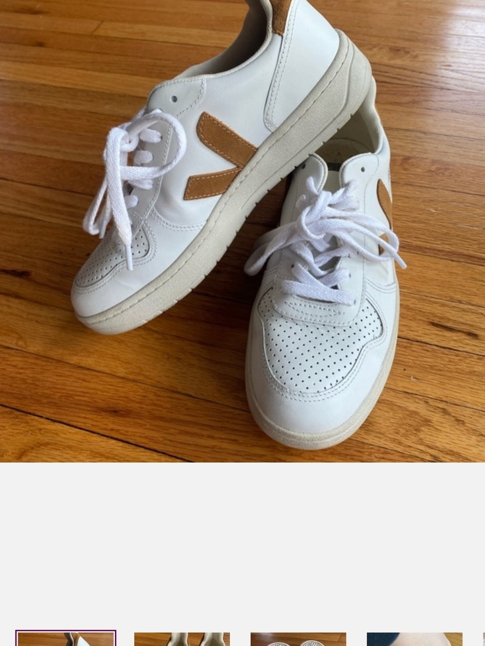 Veja White Leather Sneakers with Tan V Logo